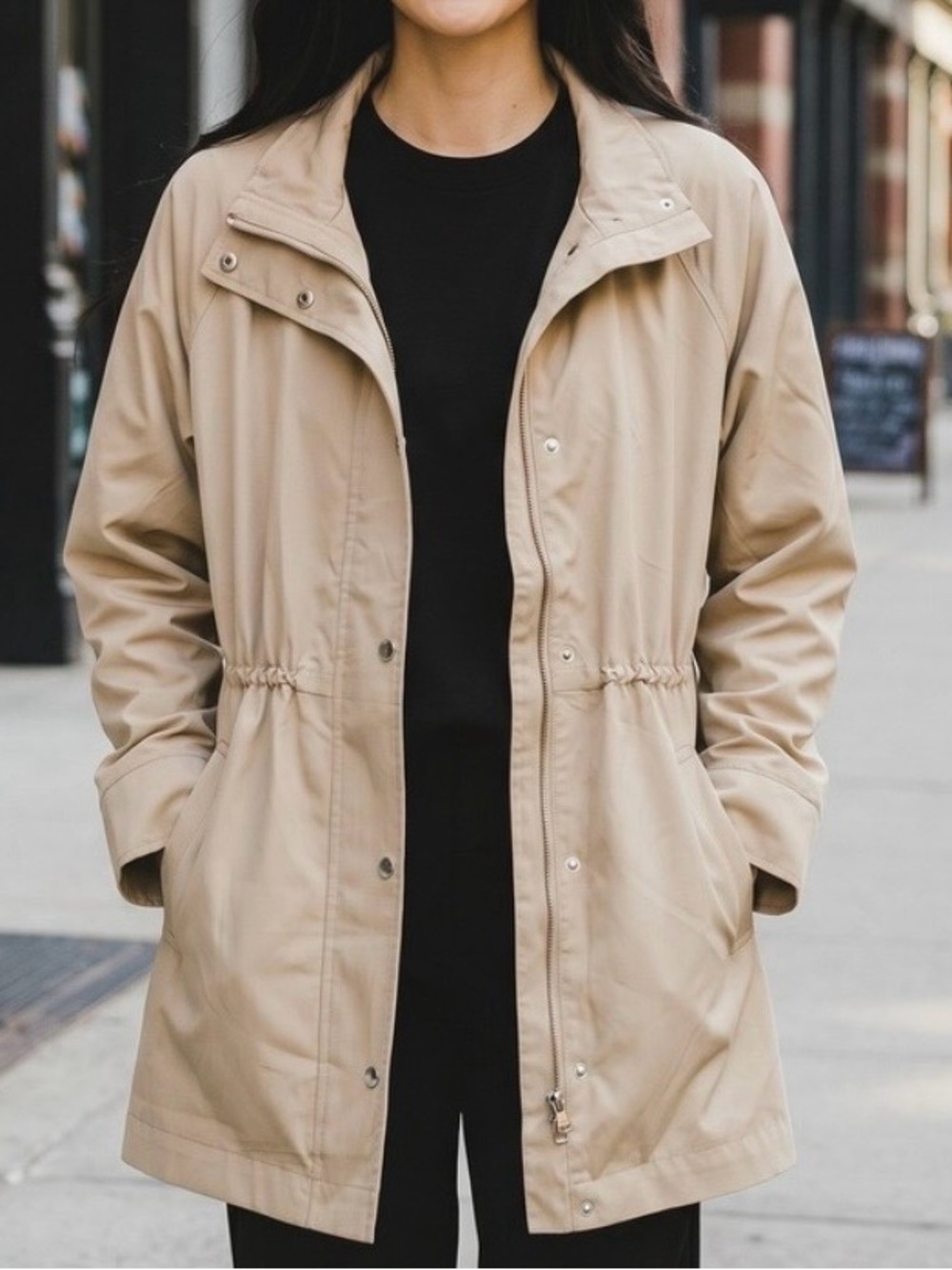 Tan Drawstring Waist Lightweight Anorak Jacket